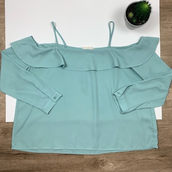 Elodie Mint Cold Shoulder Long Sleeve Blouse - Picture 5 of 5